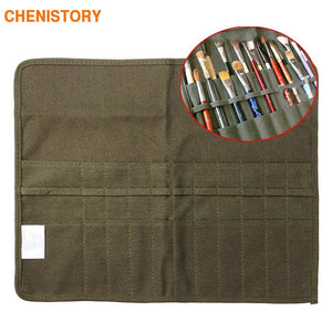 Modern Roll Up Canvas Paint Brush Bag Cases For Artist Draw Pen Watercolor Oil Brush Army Green School Arts Supplies 41 x 33cm